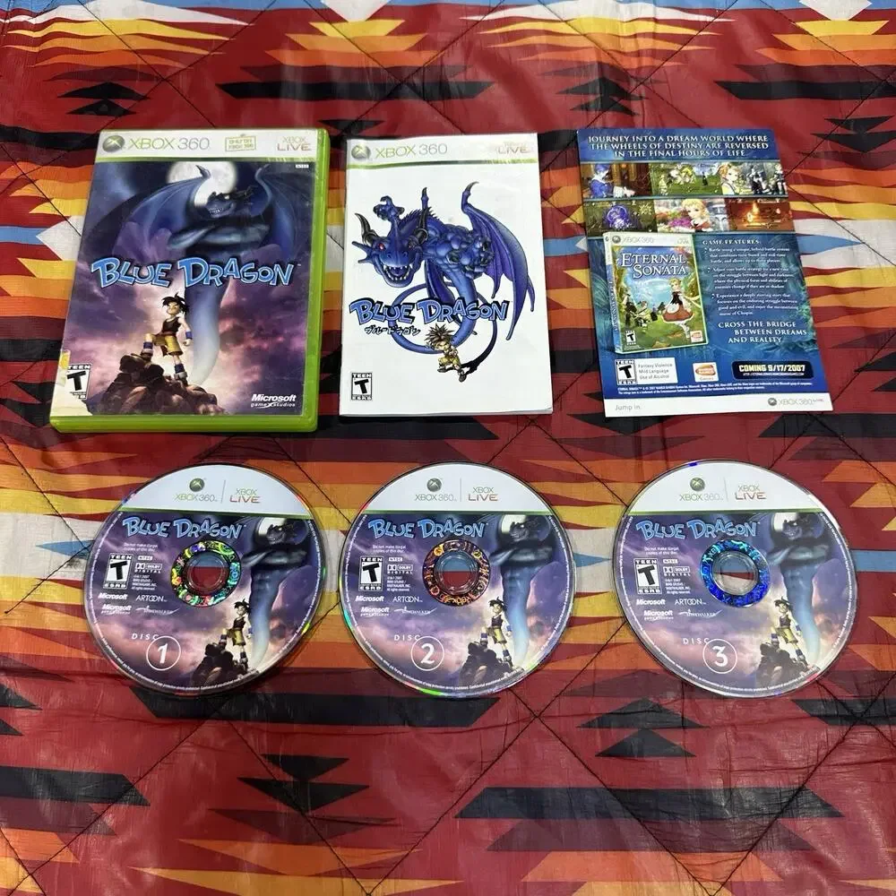 Blue Dragon (Microsoft Xbox 360, 2007) CIB 3 Disc Tested & Working!